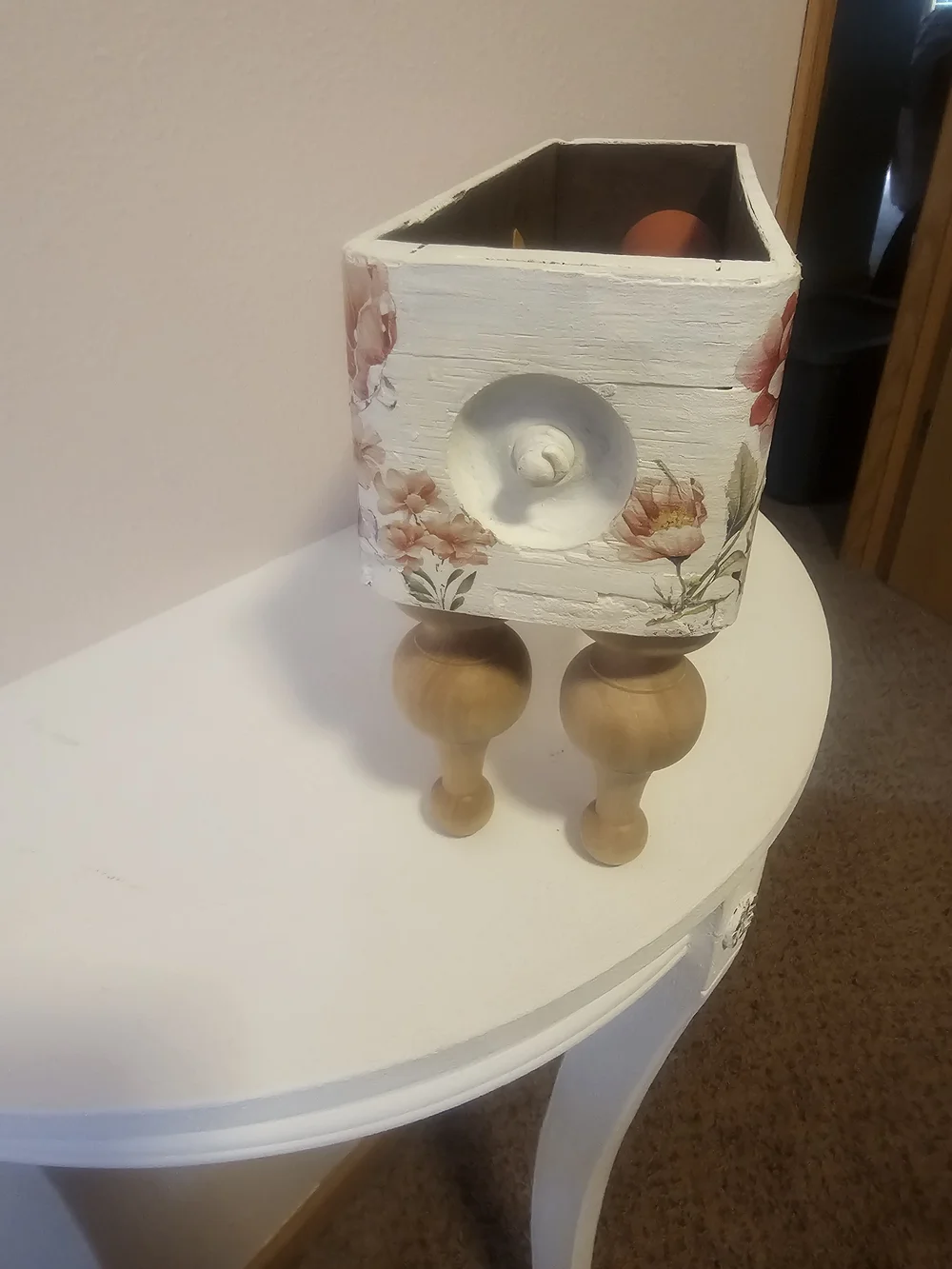 Decorative White Floral Butterfly Wood Riser / Box